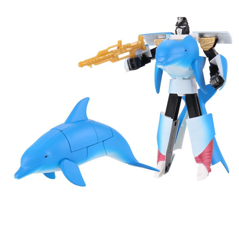 Figurine robot DolDave Transformation requin et baleine pour enfants, figurine d'action, animaux de dessin animé, collection dos, jouets en plastique, vie marine, 16cm