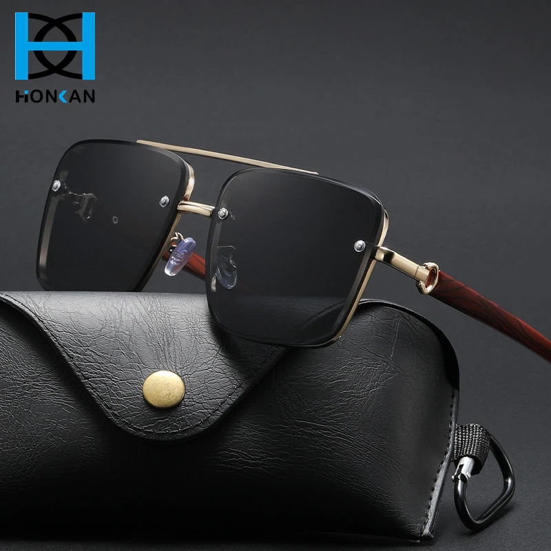 

Wooden Sunglasses For Men Vintage Square Metal Sun Glasses Women Trendy Fashion Glasses Double Bridge Gradient Shades UV400