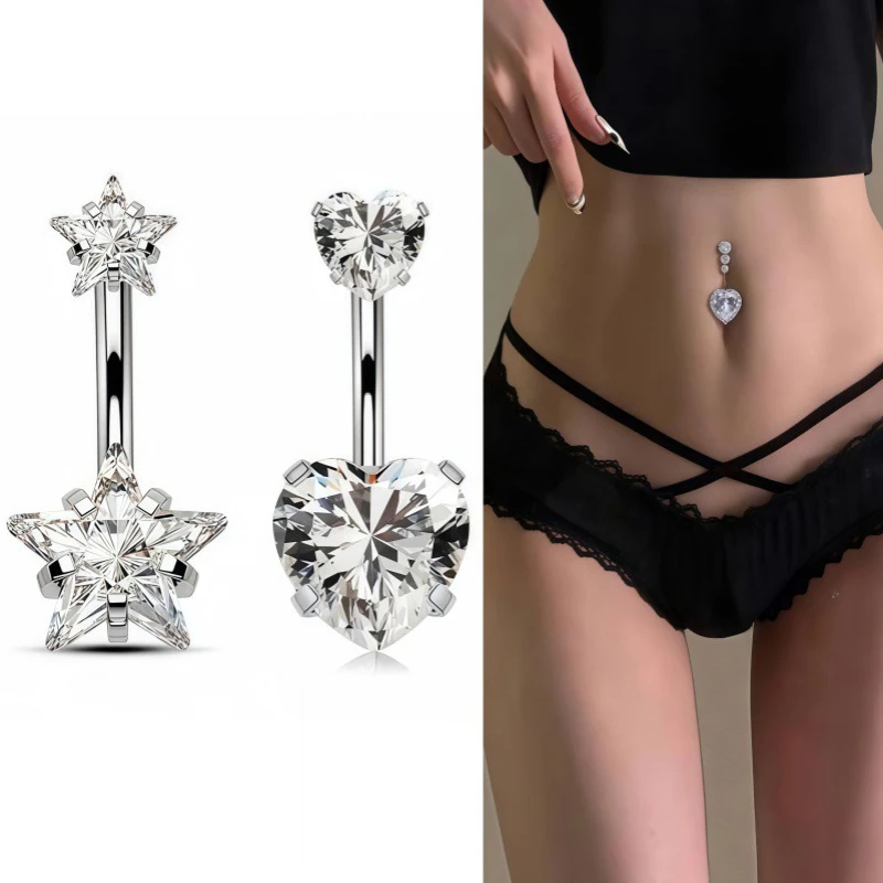 Anillo de Ombligo de Acero Inoxidable con Forma de Corazón, Piercing Sexy para Ombligo, Joyería Corporal para Mujeres y Chicas