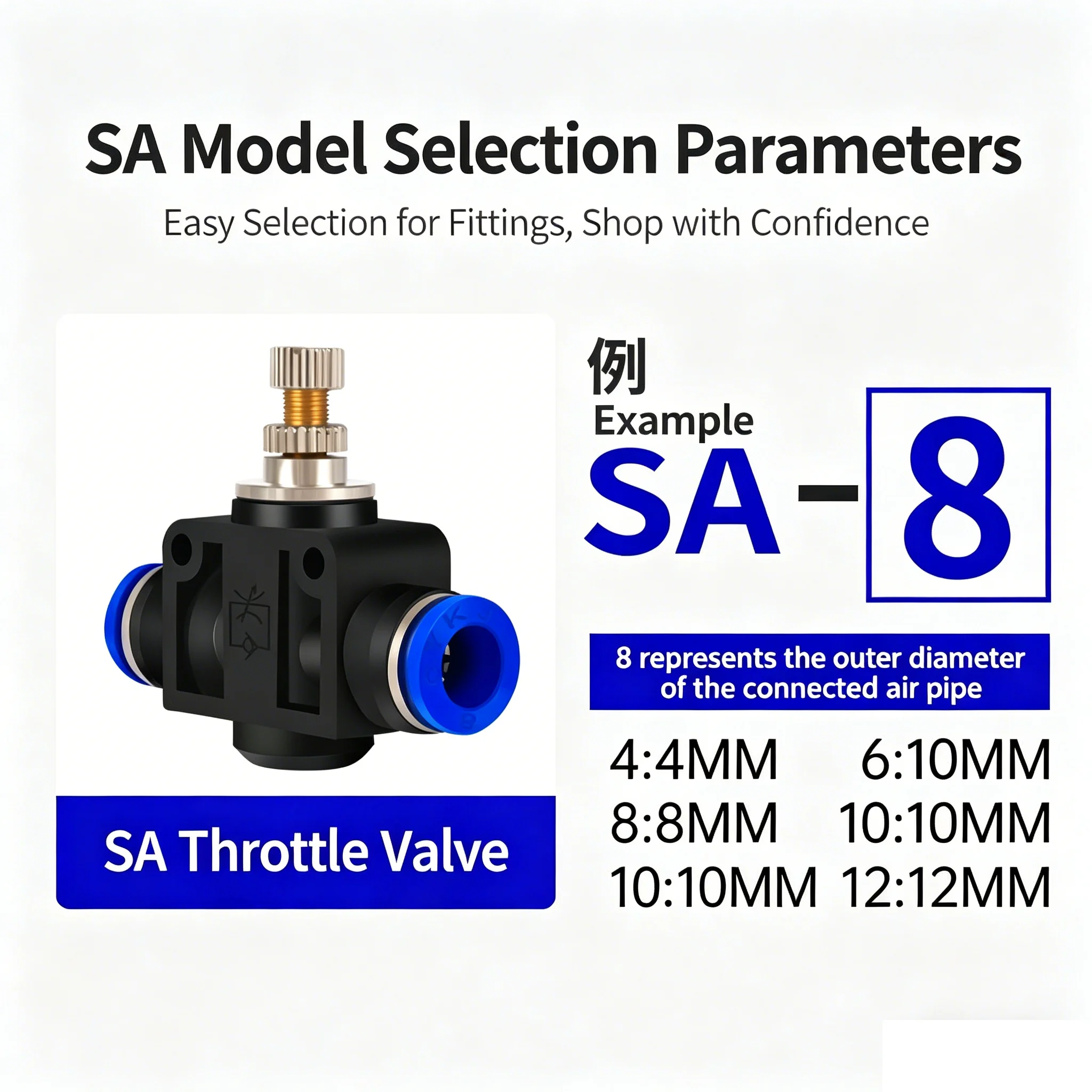 20/50/100 PCS Tracheal SA Throttle Valve To Adjust Pneumatic Pressure PA4 Adjustable Speed Manual Air Valve Connector