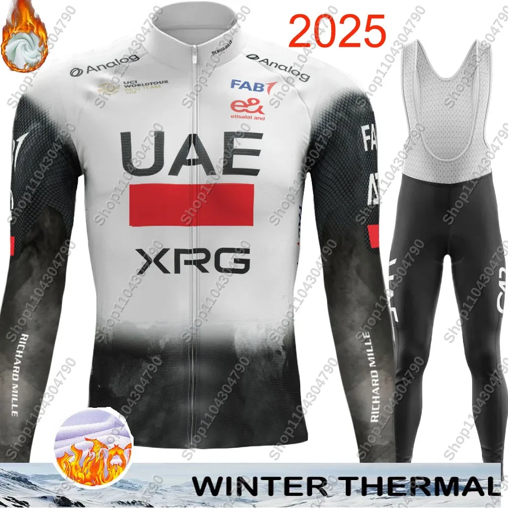 2025 Winter UAE Team Cycling Jersey Set Pogacar-XRG Men Long Sleeve Fleece Thermal Clothing Suit MTB Bike Road Pants Bib Ropa