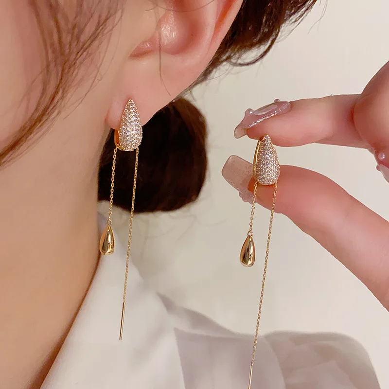 New Fashion Korean Style Style Micro Inlaid Water Drop Multi Wear Ear Buckle Simple Earline Sweet and Versatile Women's Earrings