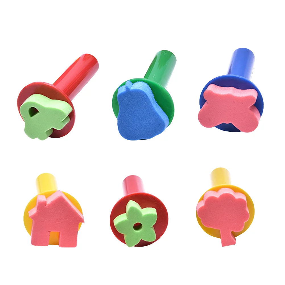 

6 Pcs Random Pattern Color Sponge Brush Set Painting Stamper Die Diverse Colorful Ink Stamps Kids