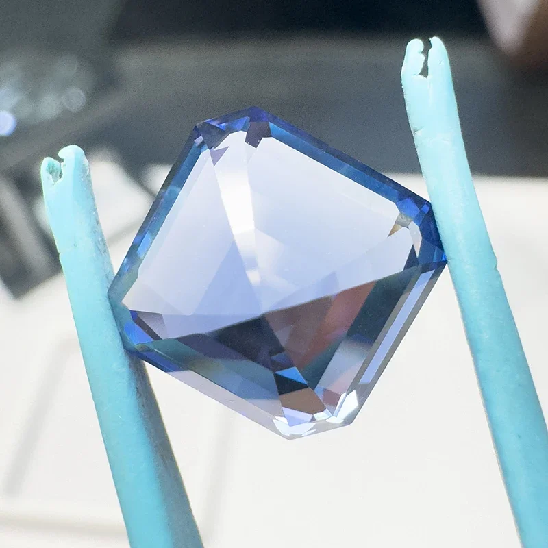 Lab Grown Sapphire Square Asscher ตัด cornflower สี VVS1 Charms DIY สําหรับเครื่องประดับทําวัสดุเลือก AGL ใบรับรอง