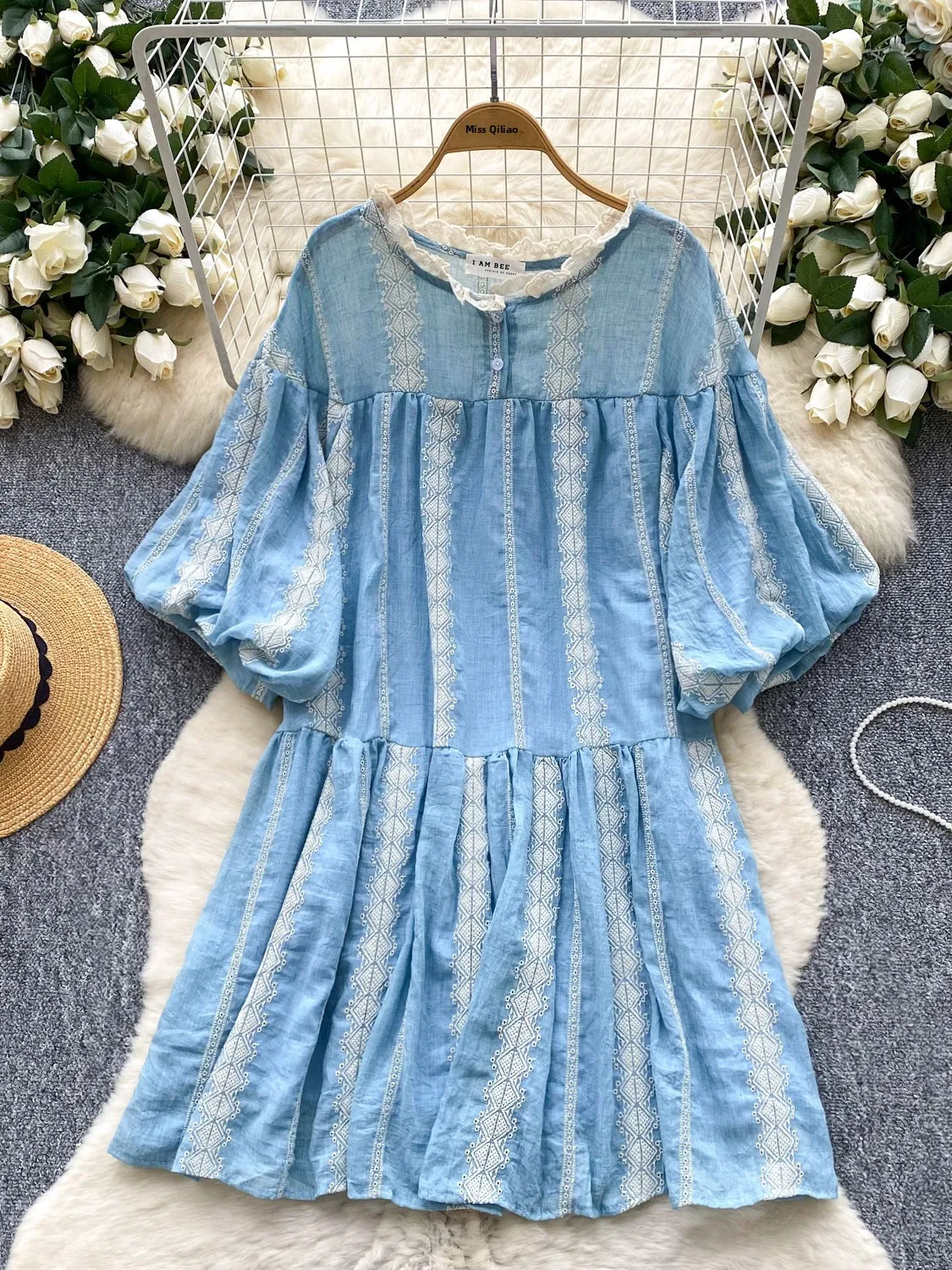 Lanterne brodée douce Sve A-Line Dr pour femmes, ample, amincissante, taille haute, Fiber de Polyester, été, ort Sve Dr