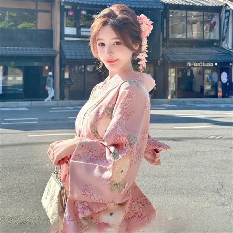 

New Art Photo Photography Clothing Personal Fashion Pink Sweet Cherry Blossom Girl Japanese Travel Photography Improved Kimono