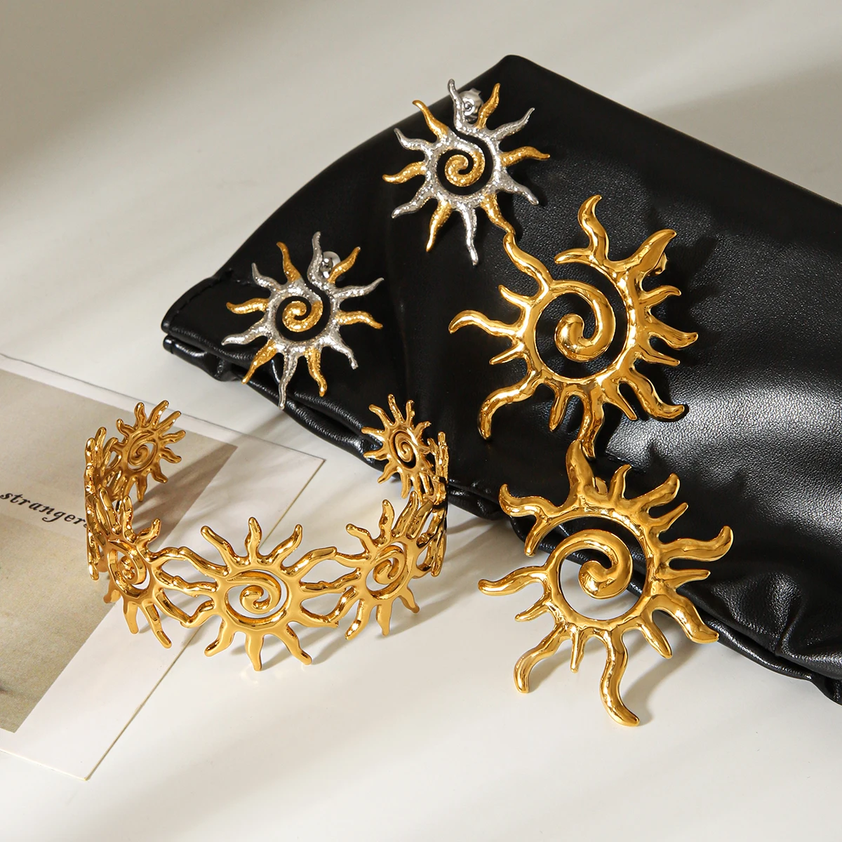 

18K Gold Plated Stainless Steel Sun Spiral Jewelry Set For Women Two Tone Boho Mystic Non Tarnish Vacation Daily Wear Gifts