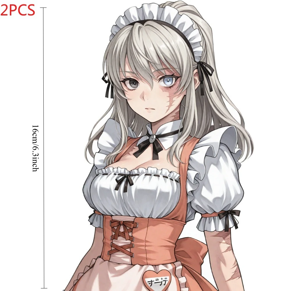 16cm Teruko Asukura Maid Outfit Anime Vinyl Sticker Set, 2Pcs Manga Character Decal for Motorbike Tank, Vehicle Body, Window