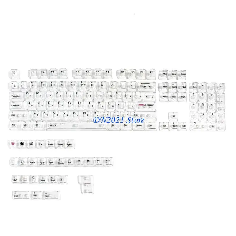 F3KE 132Keys Russian Crystal Transparents Lettering Keycap Original Profile Backlit Keycap for Mxes Switches