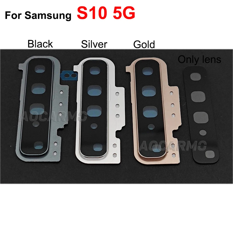 Aocarmo For Samsung Galaxy S10 5G Rear Back Camera Lens Glass With Frame Ring Cover Adhesive Sticker Replacement Parts