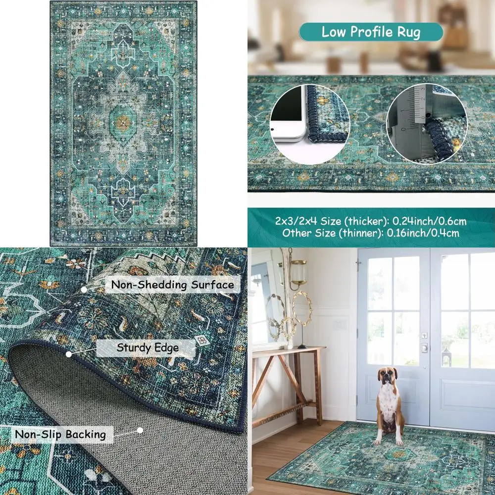 

Винтажный ковер в стиле бохо 3x5 футов — тонкий, моющийся, нескользящий коврик с медальоном для спальни, гостиной, прачечной, цвет: бирюзовый/разноцветный