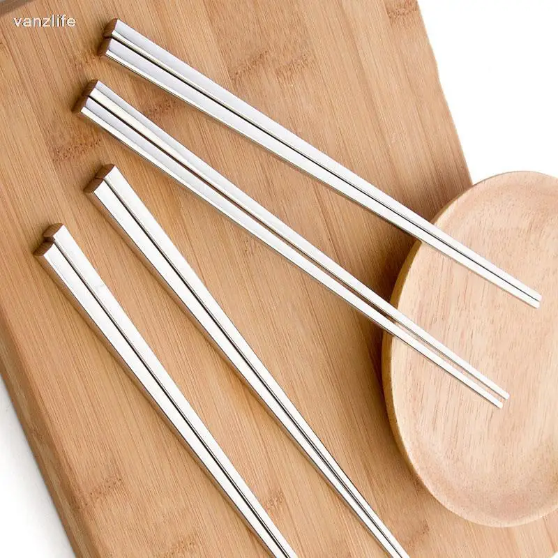 vanzlife Stainless Steel Chinese Chopstick for Sushi, Household Chopstick Holder, Kitchen Metal Chopsticks for Food, 5 Pairs