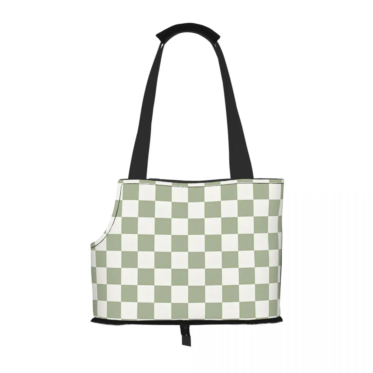 Checkerboard Mini Check Pattern In Sage Green And Off White Pet Portable Cat Bag Portable Foldable Shoulder Bag Outdoor Backpack