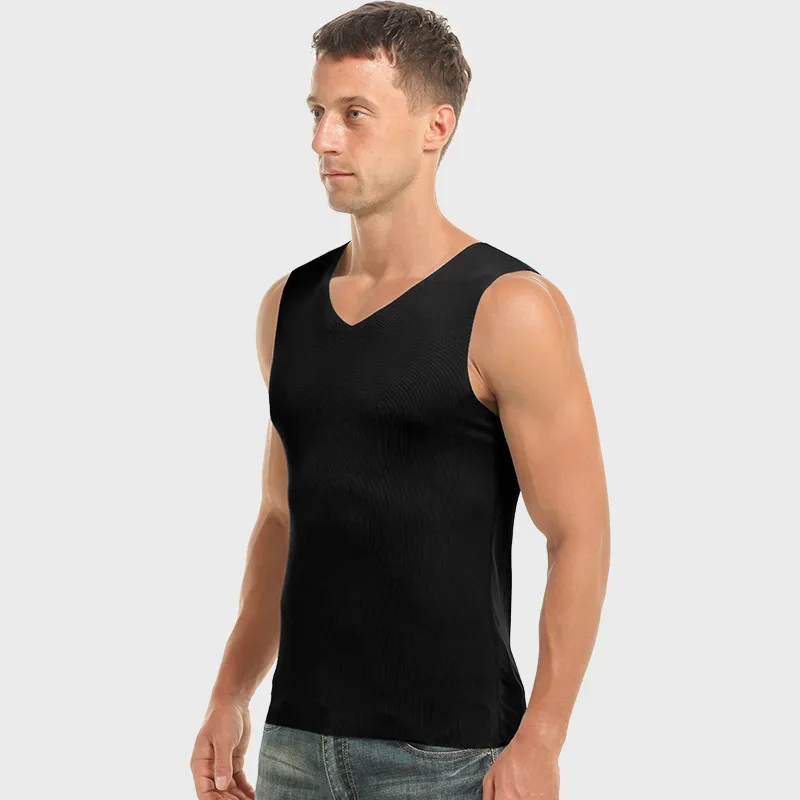 5 قطع سترة رجالية من الحرير الجليدي بدون خياطة من الداخل، مع قاعدة صيفية رفيعة بلون سادة للرجال كبيرة الحجم للياقة البدنية