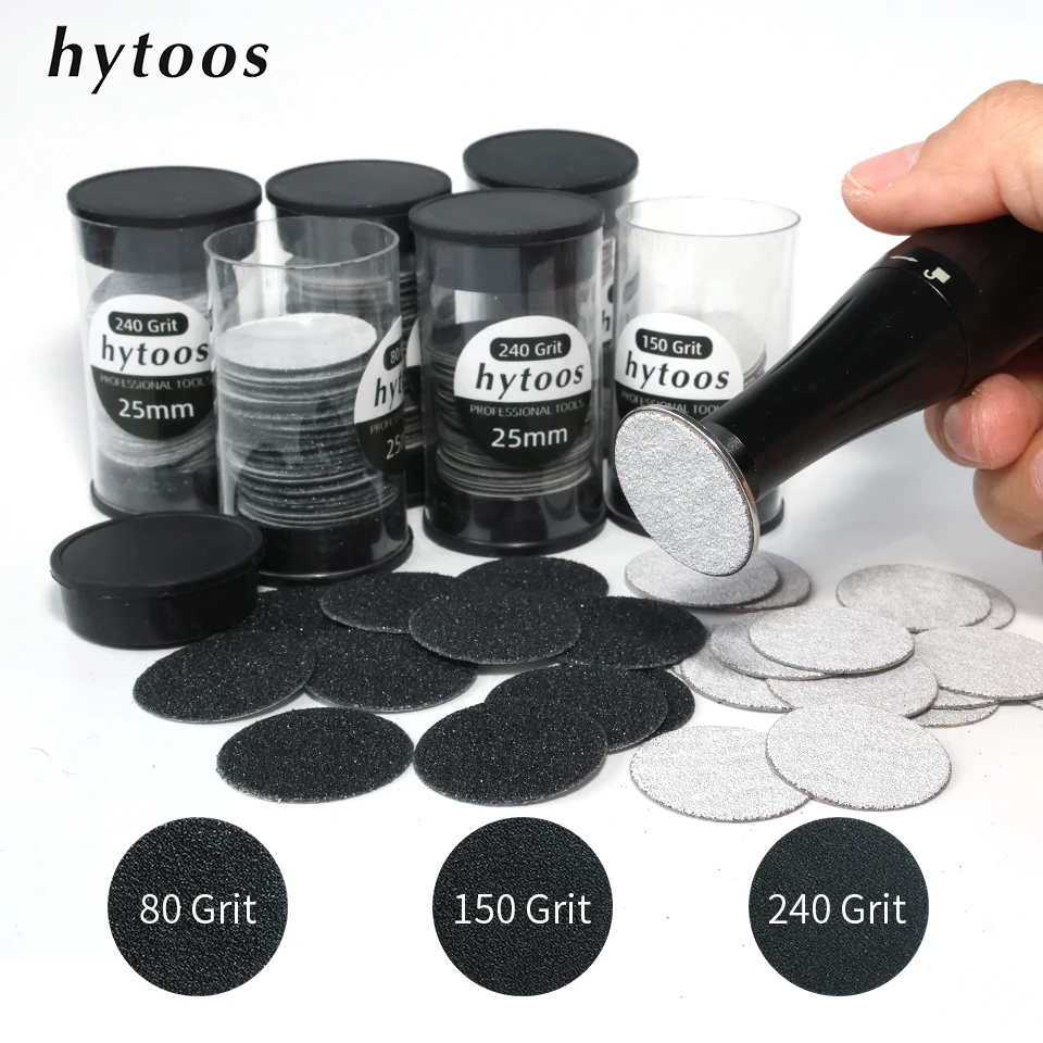 HYTOOS 50Pcs Replaceable Sanding Disc Paper 25mm Pedicure Sandpaper Remove Foot Calluse Shorten Nail Tips Tool No Metal Disk
