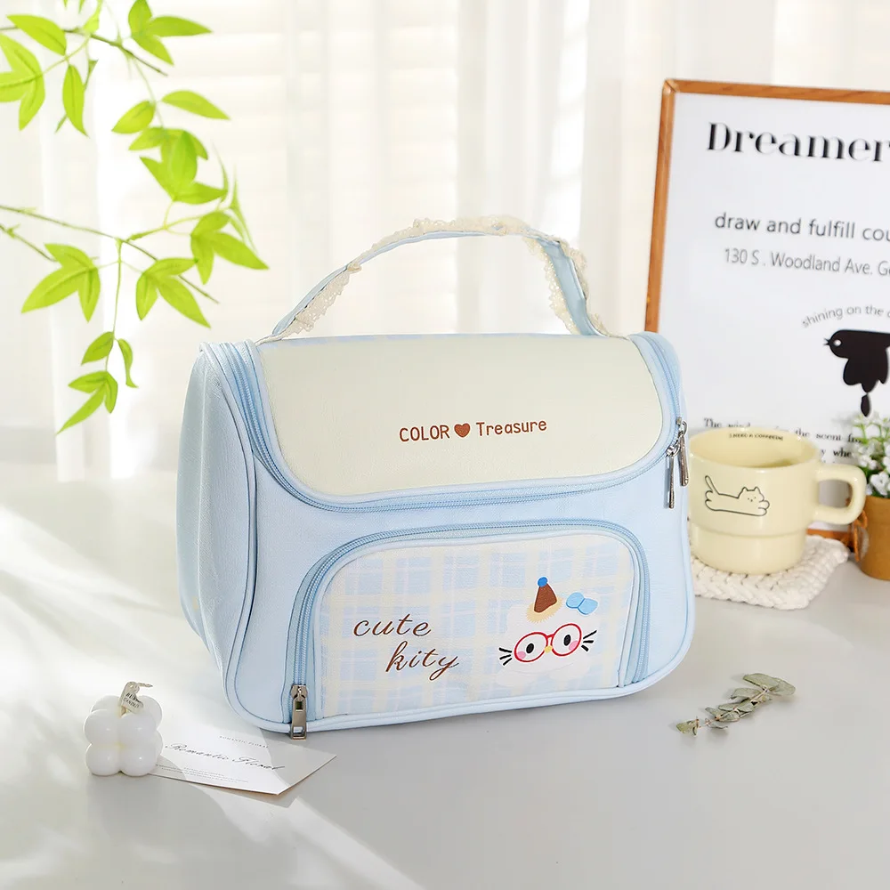 Cute Cartoon Style Storage Bag Portable Going Out Travel Large Capacity Cosmetic Bag Partition Storage Wash Handbag makeup bag