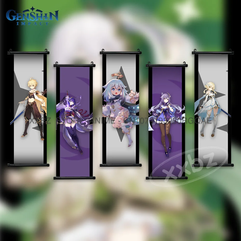 

Genshin Impact Scrolls Picture Game Poster Canvas Ganyu Characters Hanging Painting Tartaglia Wall Art Keqing Anime Home Decor