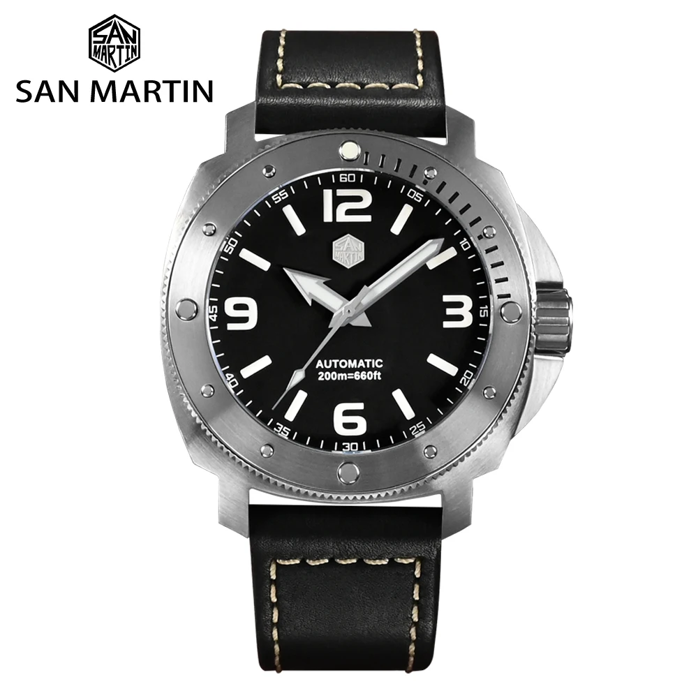 San Martin Men's Watch 43mm Classic Luxury Outdoor Military Style Miyota 8315 Automatic Mechanical Sapphire 20 ATM BGW9 Luminous