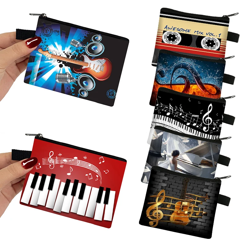 Hot Sale Music Note Coin Purse Women Piano Guitar Wallet Money Bag Girls Purses Small Clutch  Credit Card Keys Holder Bags Gift