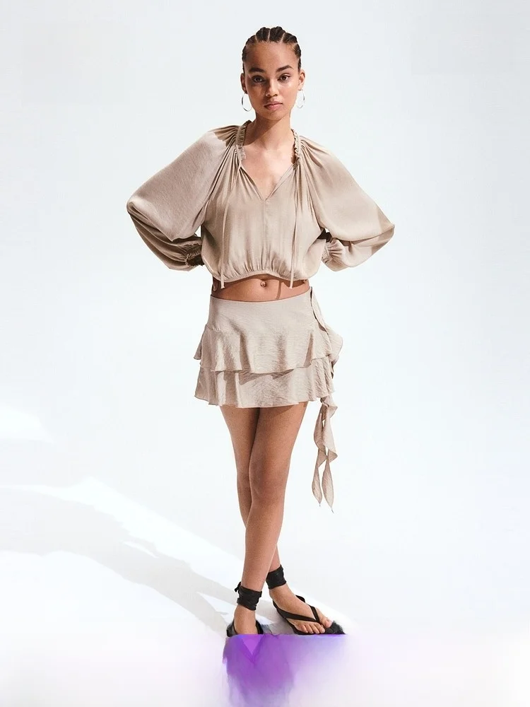 

Romantic Fashionable Women's Shirt Lantern Sleeve Complex Pattern Summer New Arrival Elegant Casual Style V-neck Polyester Fiber