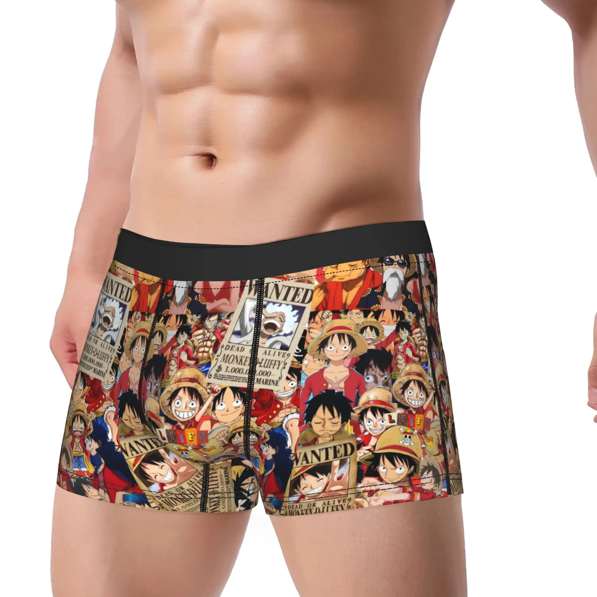 Herren Einteiler Boxershorts Unterhose Atmungsaktive Unterwäsche Luffy Anime Homme Lustige Übergrößen-Unterhosen