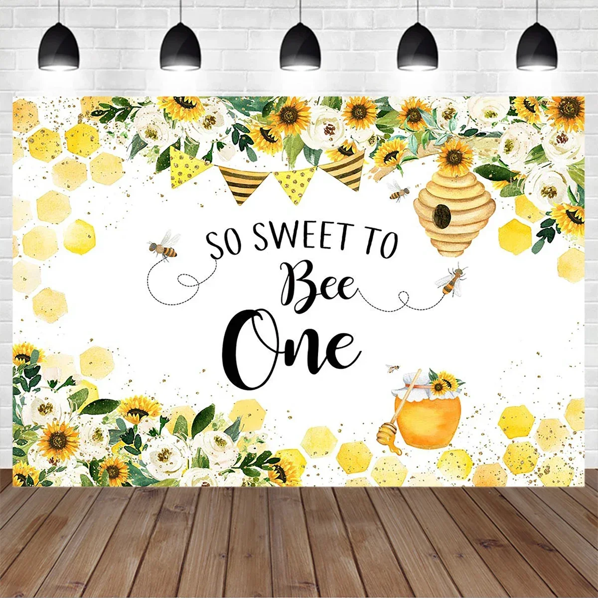 

Mocsicka Newborn One Birthday Photography Background Honey Bee Baby Sunflower Honeycomb Backdrop Boy Girl Photobooth Studio Kit