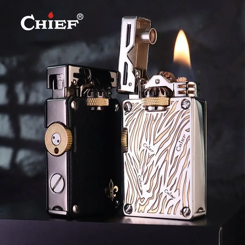 CHIEF Linked Gear Fuel Lighter Creative Engraving Side Slip Personalized Trendy Birthday Gift for Boyfriend
