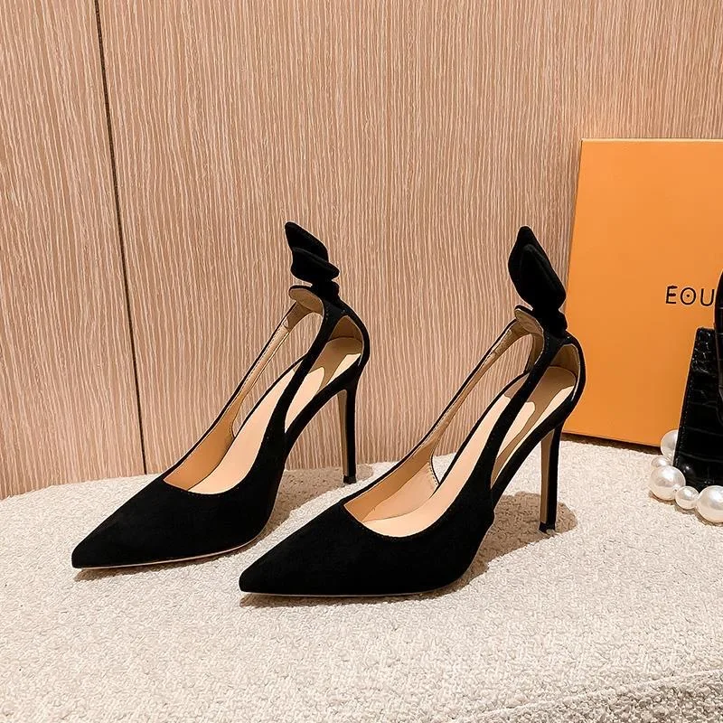 

2022 NEW Spring Summer Women's High Heels Black Bow-Knot Sexy Shallow Pointed Toe Stiletto Sandals Woman Wedding Party Shoes