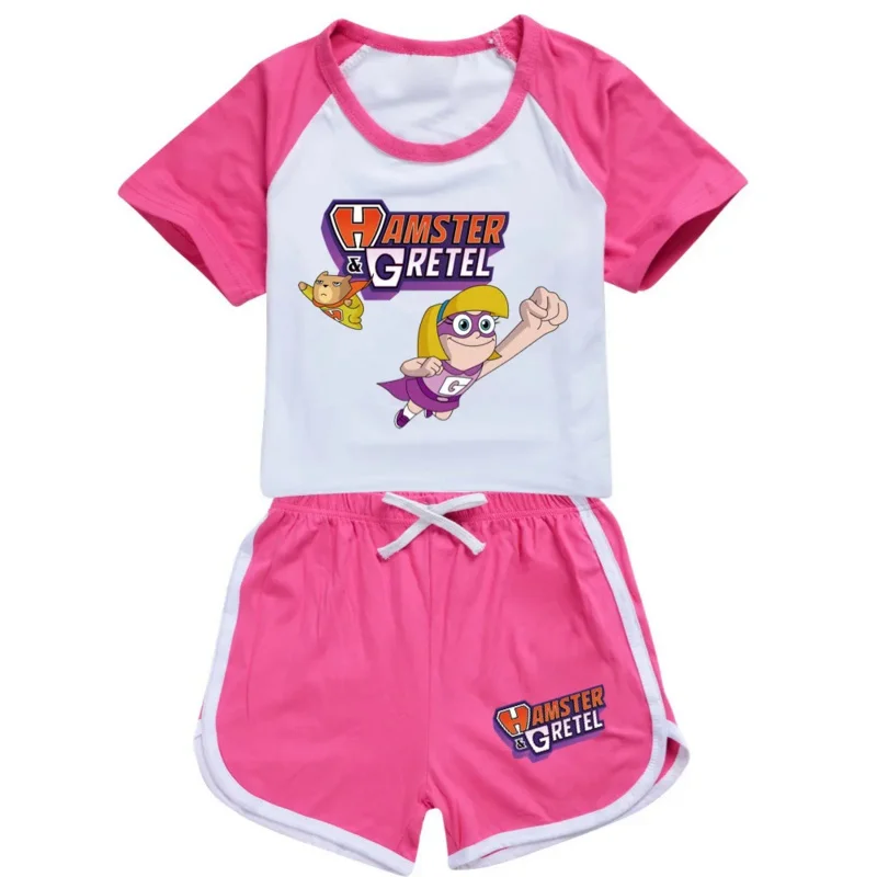 子供用のハンスターとグレーテルのトラックスーツセット,男の子と女の子のための服,カジュアルなスポーツスーツ,Tシャツとパンツ,夏のファッション,2個