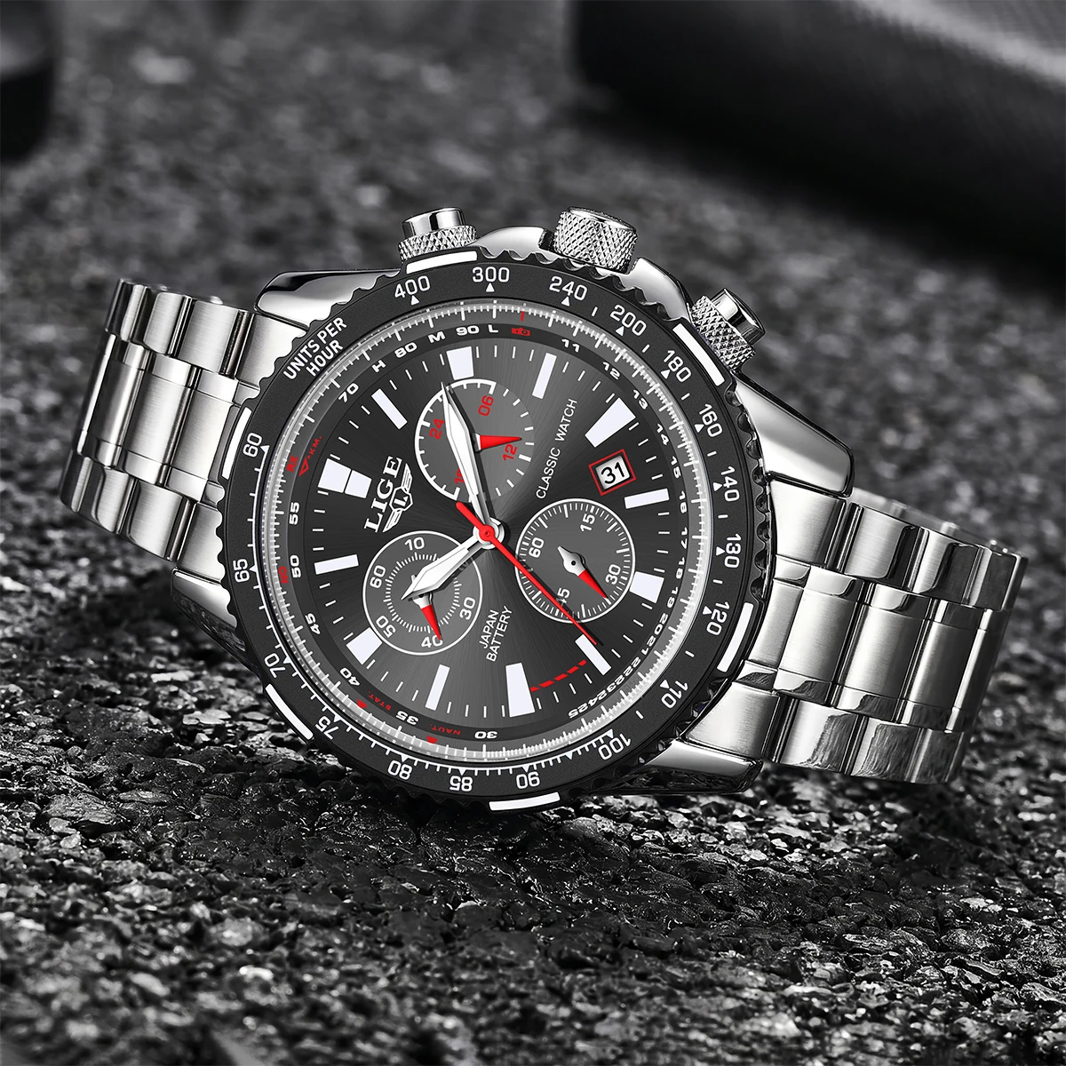 LIGE Top Brand Fashion Man's Quartz Chronograph Wristwatch Luxury Waterproof Military Full Steel Watches for Men Casual Watch - view 3