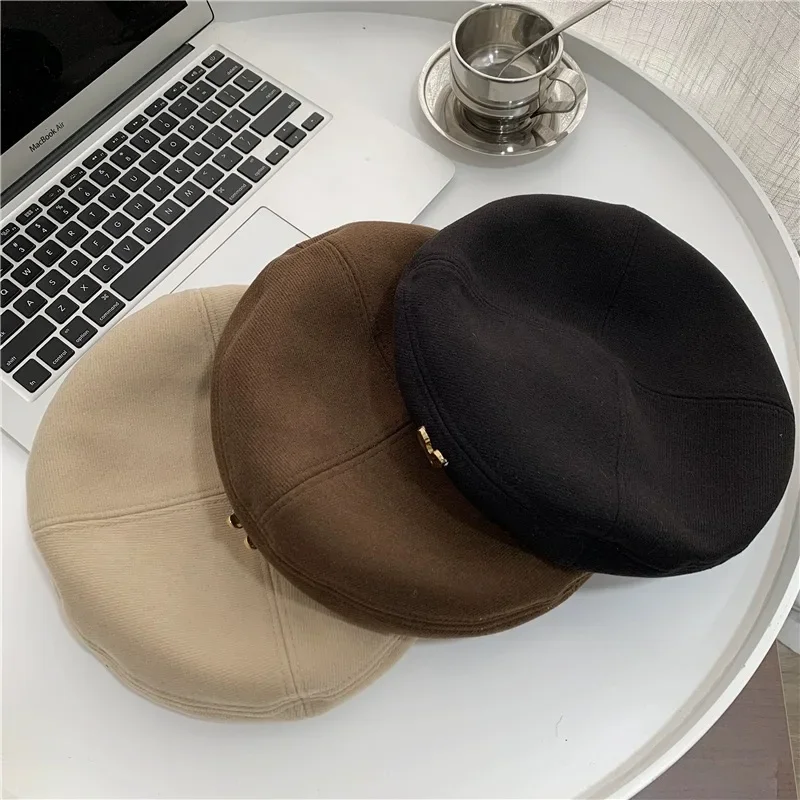 Woolen Vintage Heart Berets Women Korean Autumn Winter Wild Fashion Love Painter Hats Elegant Women Beanies Hat  Caps