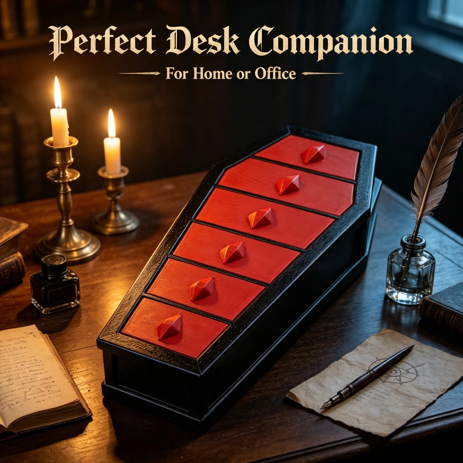 3D printed Gothic Coffin Jewelry Box Red, Black Drawer Organizer Vintage Horror Storage Case Halloween Party Home Decor Gift