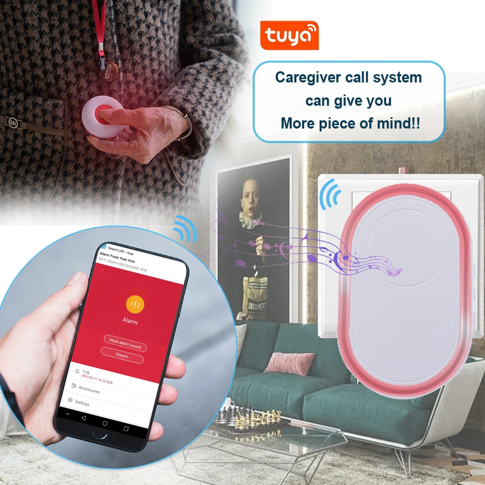 Tuya WiFi SOS Wireless Calling Caregiver cercapersone sistema di avviso di chiamata per pazienti anziani anziani chiamata di emergenza