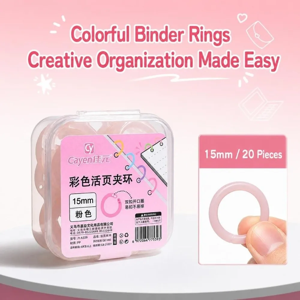 20Pcs Plastic Loose Leaf Rings Macaron Color Detachable Notebook Binding Rings 15mm Book Paper Rings Clips DIY Scrapbook Journal