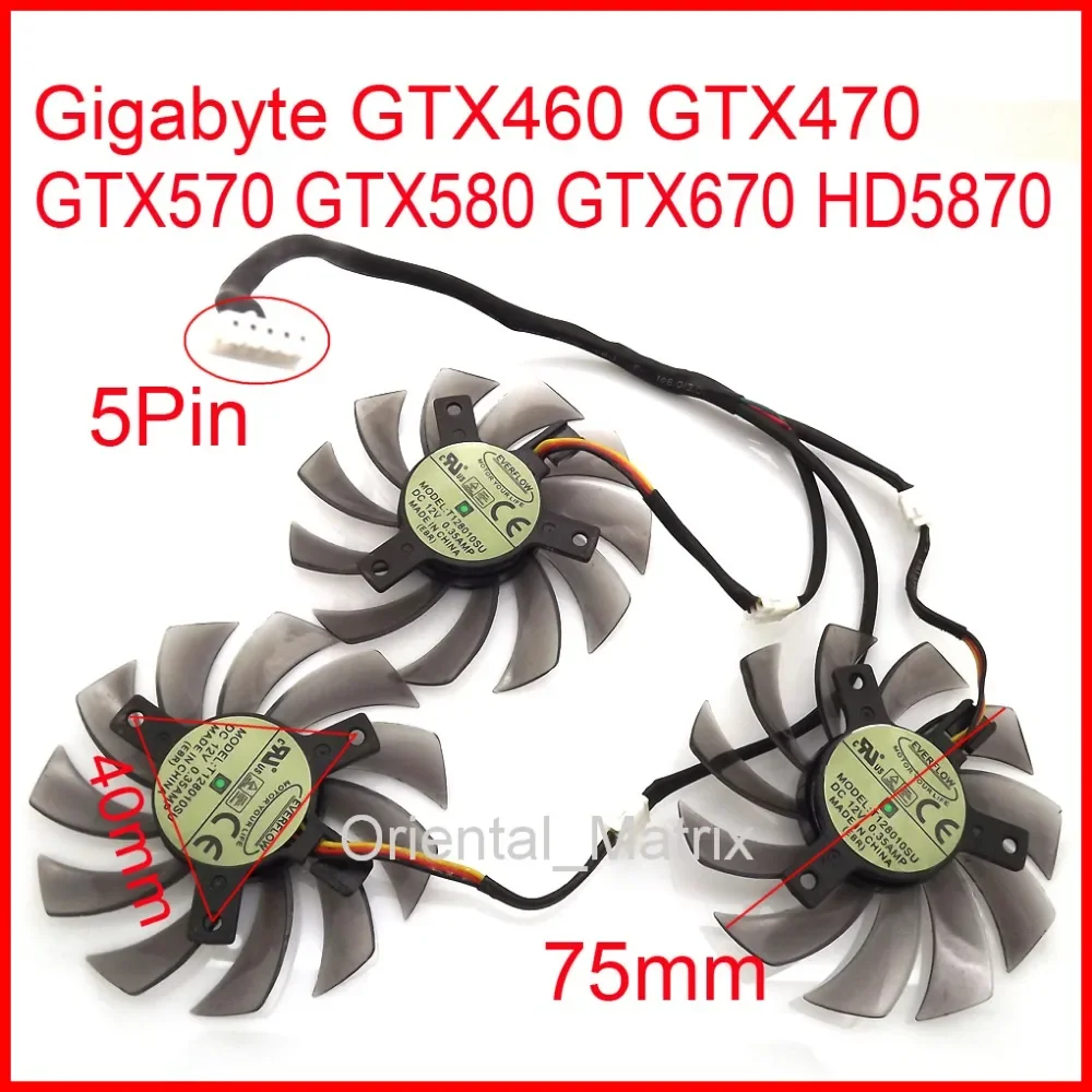 Бесплатная доставка 3 шт./лот T 128010 SU 75 мм для Gigabyte GTX460 GTX470 GTX570 GTX580 GTX670 HD5870 Вентилятор охлаждения видеокарты