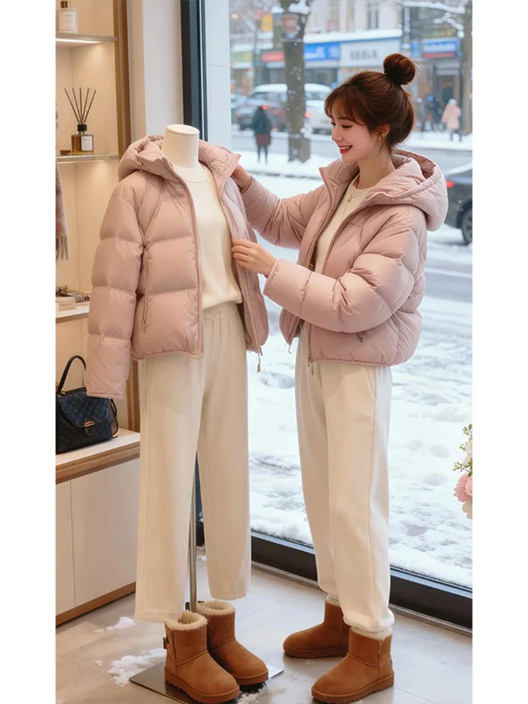 

Женская зимняя куртка Cloud Doughnut Hooded Bread Sle 2026: Новинка, уютное пуховое пальто в корейском стиле, свободный крой, длинный рукав