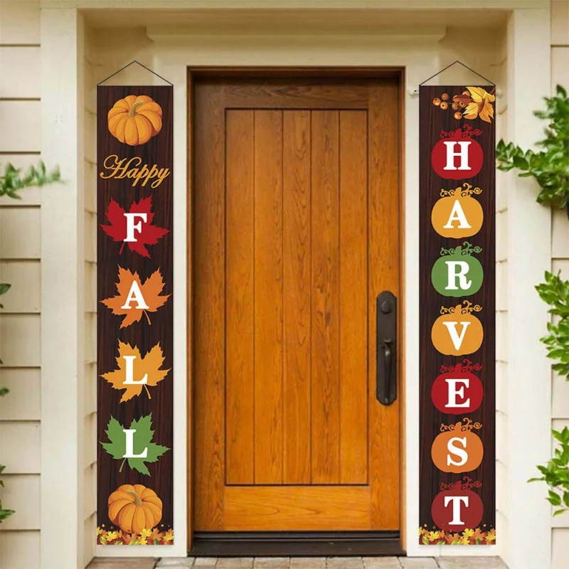 DIY Thanksgiving Couplet Door Curtain Banner Autumn Harvest Thanksgiving Flag Hanging Ornament Welcome Fall Halloween Decoration