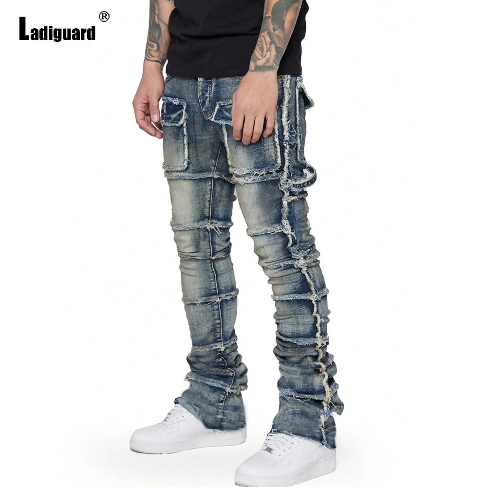 Mens Casual Street Tierred Jeans Pant Men Fashion Multi-Pocket Denim Pants 2024 Europe and America style Basic Demin Trouser New