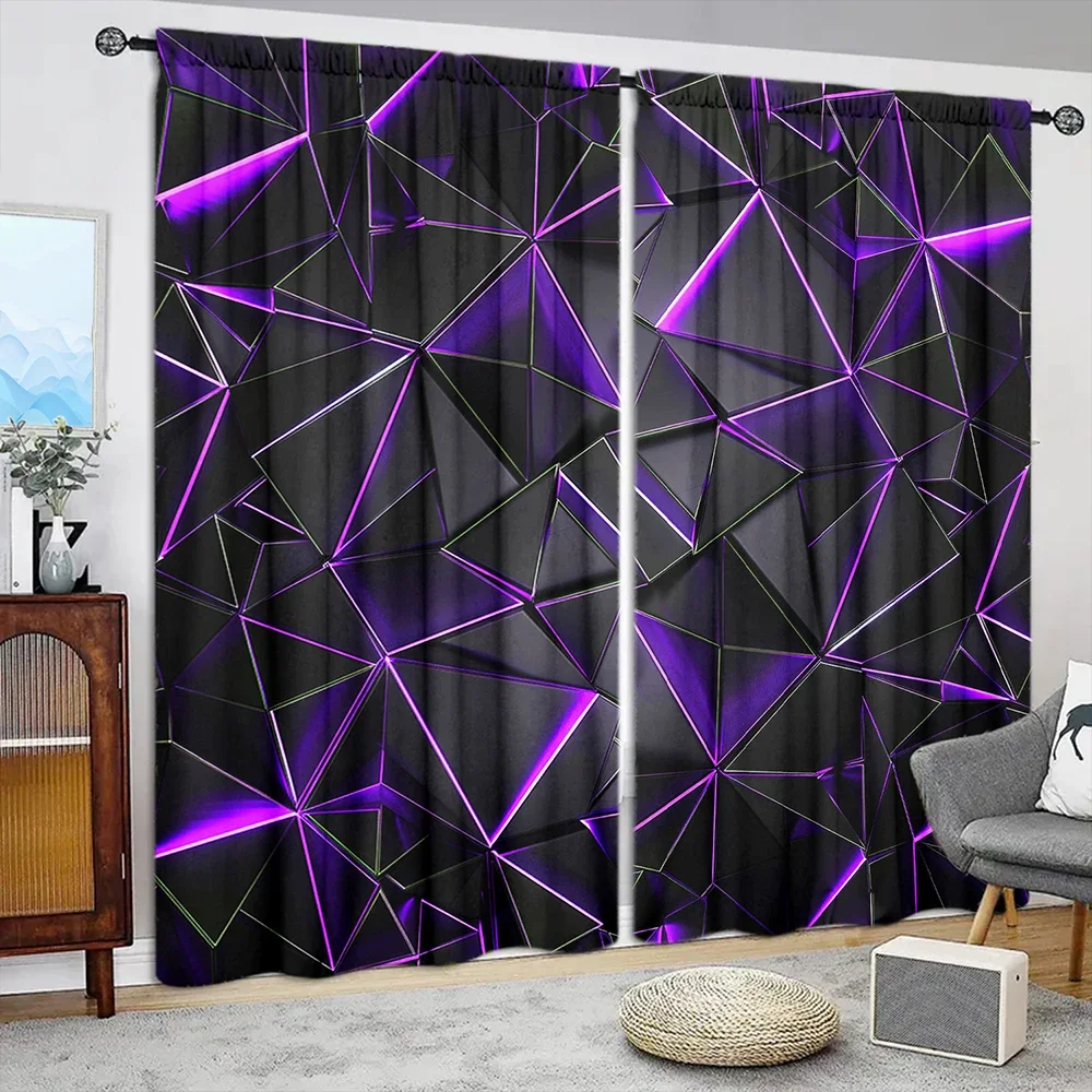 2pcs Purple Irregular Geometry Printed Curtain for Home Decor-Rod Pocket Window Treatment for Bedroom,Office,Kitchen,Living Room