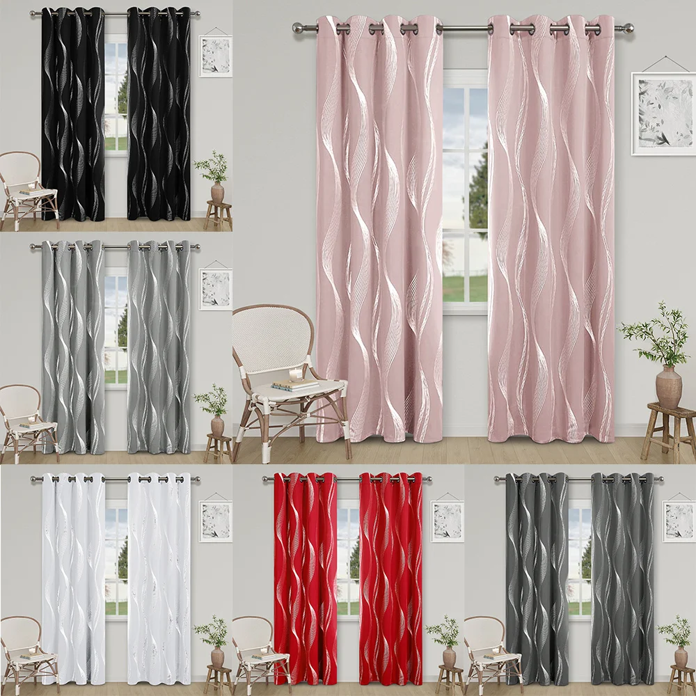 

Blackout Curtains Hot Stamping Silver Wave Pattern for Living Room/Bedroom/Kitchen Decoration, Luxury Drapes 90% High Shading