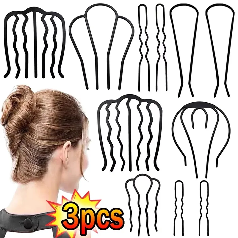 Fashion Black Metal Fork Hair Clips Women Girls Hair Pin Combs Messy Bun Hairpin Clip Side Combs Updo Sticks Hair Styling Tools