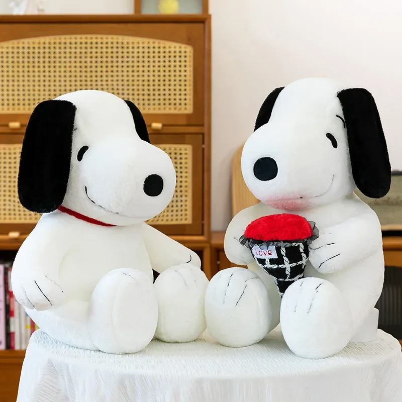 Chaud 65 cm Kawaii Snoopy chien série peluche poupée étreignant des fleurs Snoopy poupée sac à dos Snoopy poupée intérieur ornements décoratifs