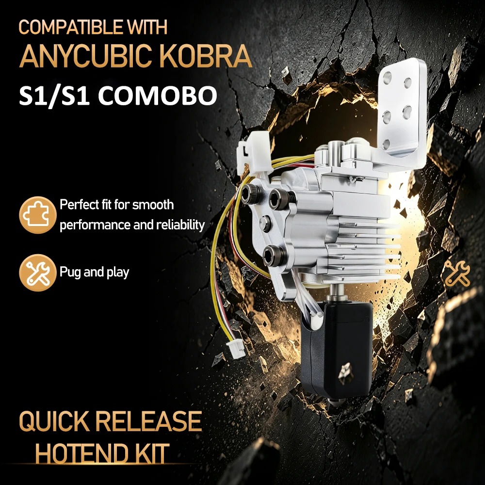 Upgrade Quick Release Hotend Kit Compatible with Anycubic Kobra S1 S1Combo Aluminum Heatsink Sensor Replacement Parts