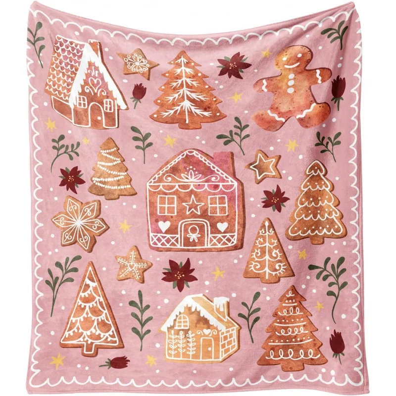 

Christmas Blanket Sofa Pink Winter Festival Cute Christmas Gingerbread House Tree Blanket Soft Flannel Material