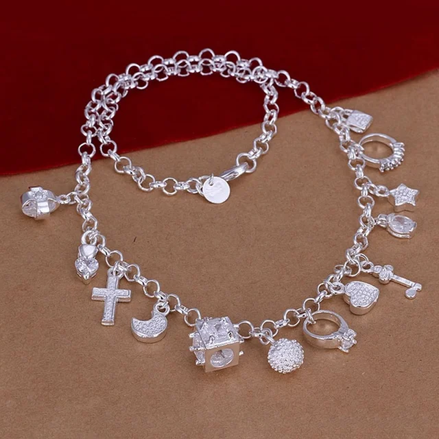Naszyjnik ze srebra próby 925 45 cm Ślubne kobiety Szlachetne luksusowe wspaniałe Charms Fashion Lady Biżuteria