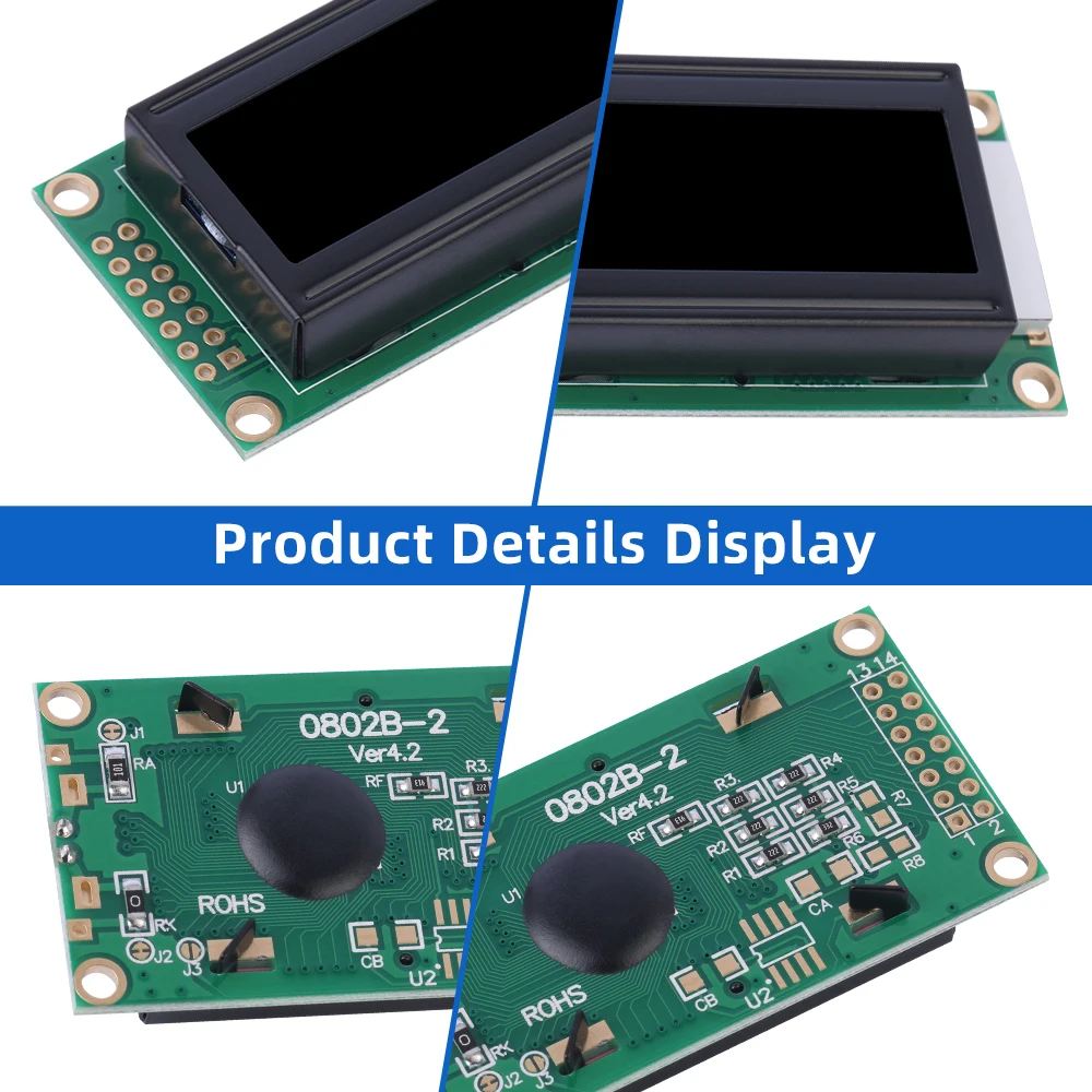 Russo BTN Pellicola Nera Blu Ghiaccio 0802B-2 Caratteri Modulo LCD 02X08 LCD 14 PIN 58X32Mm Tre Anni di Garanzia Modulo Display LCM