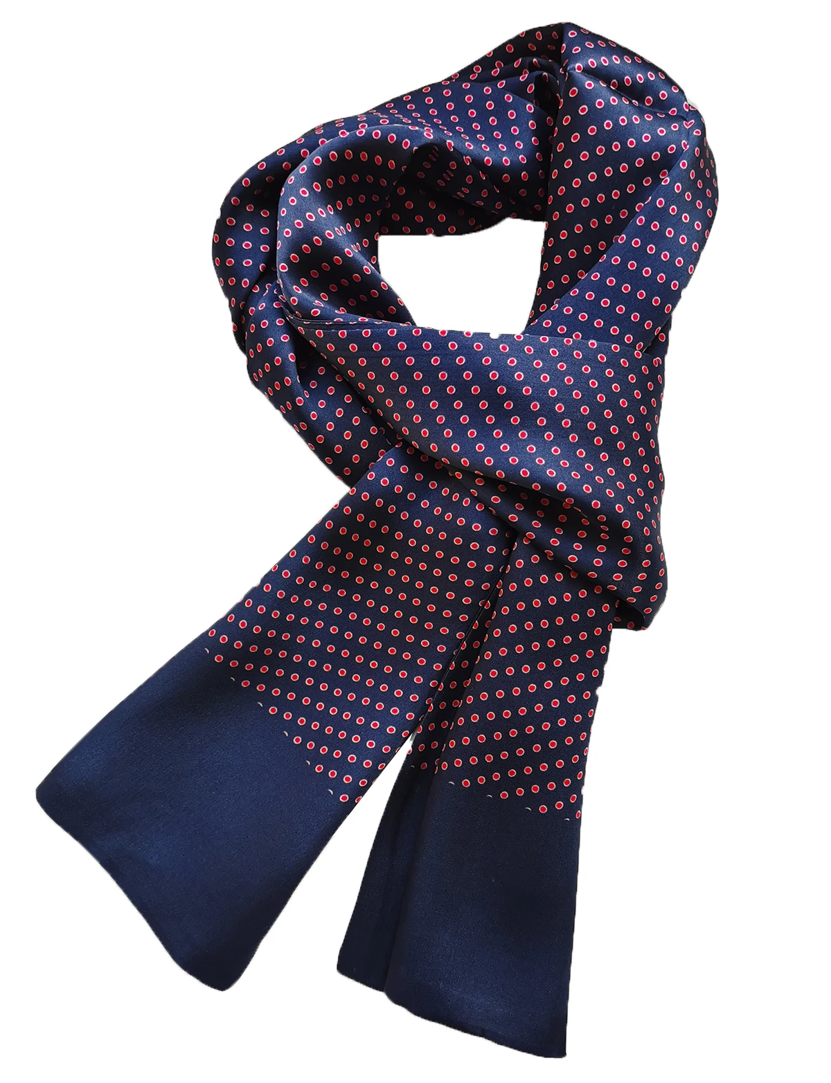 ผ้าพันคอไหมหม่อน 100% สําหรับผู้ชาย Polka Dot Double Layer Long Neckerchief สีฟ้าสีแดง