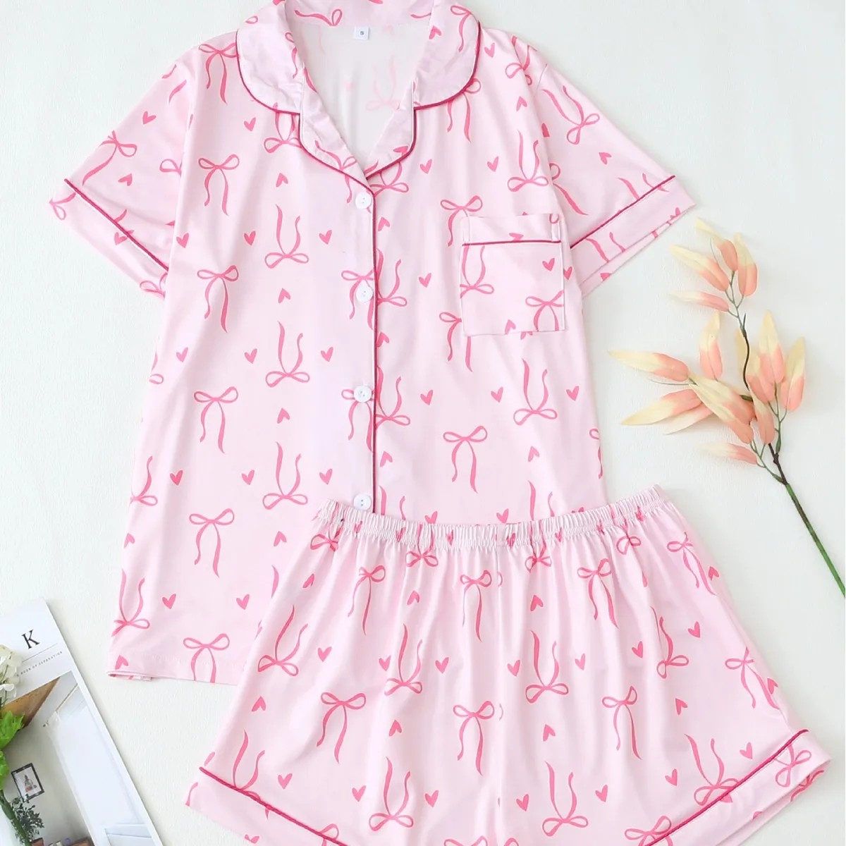 

Пижамный комплект из микрофибры, пижама с бабочкой и бантом в форме сердца, шорты с короткими рукавами, одежда для сна, женская очаровательная удобная одежда для дома