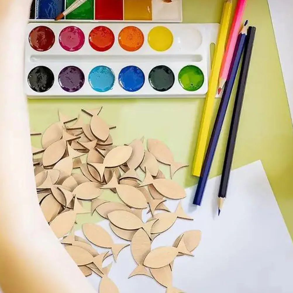 

50Pcs Wooden Fish DIY Craft Cutouts Unfinished Blank Signs for Ocean Beach Themed Wall Decor Nautical Home Crafts