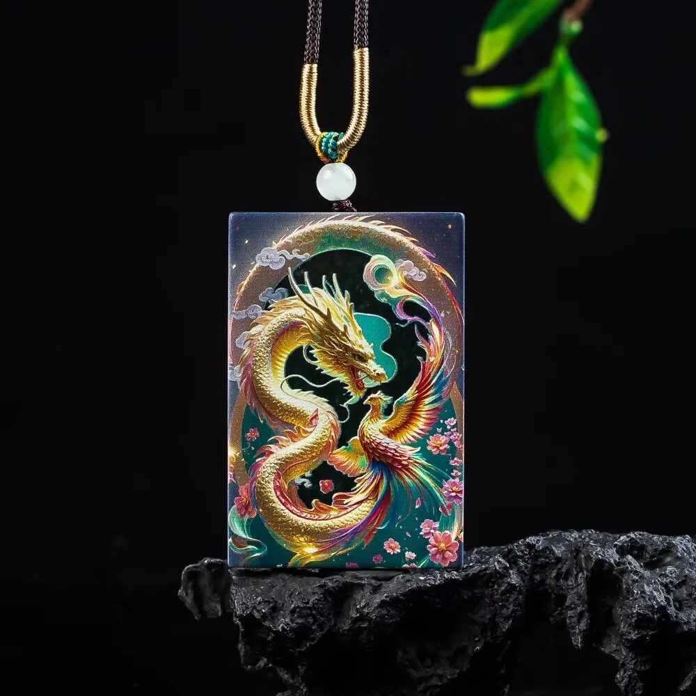 

Natural Myanmar Jadeite Dragon Phoenix Pendant Necklace Designer Charm Luxury Gemstone Real Jade Fashion Gifts for Women